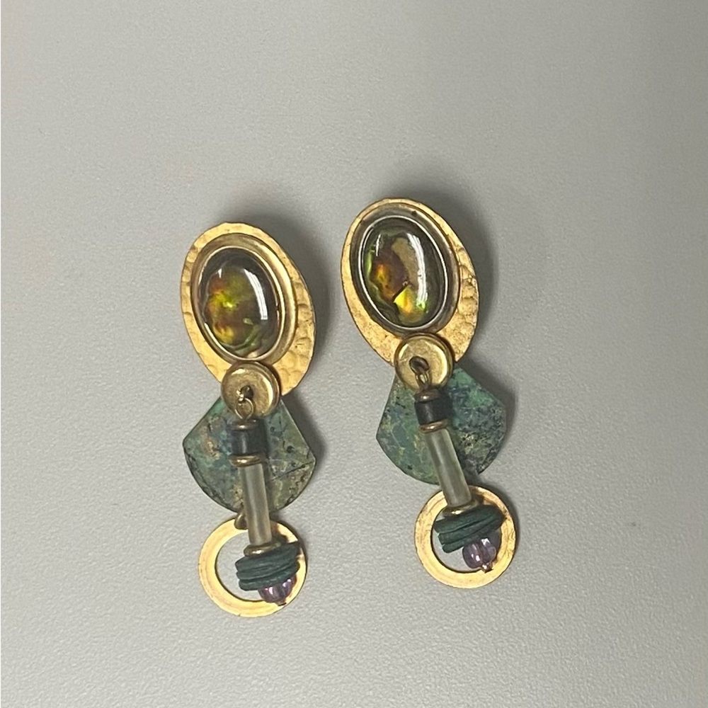 Artisan made Gold and Green Statement Earrings